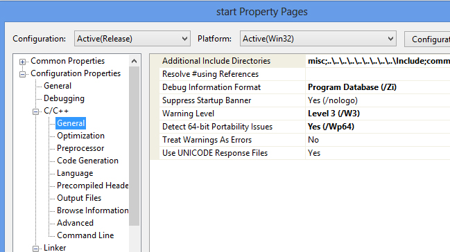 project properties Additional Include Directories