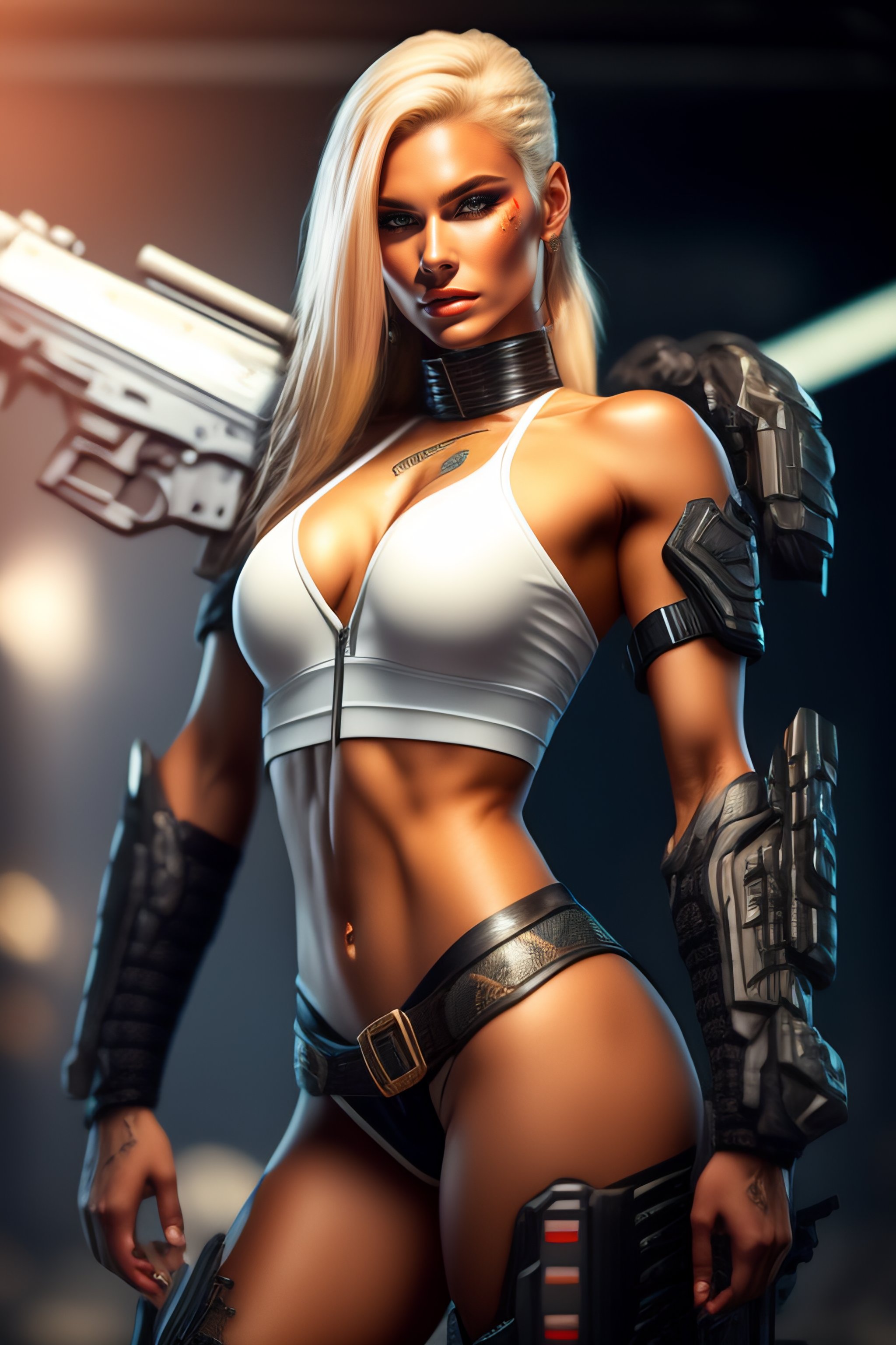         lexica.art     -     : blonde Spartana with com armas Futuristic Weapons::full body::Action Shooter, Tattered Ripped Shirt, Porcelain Cracked Skin (Vibrant, Photorealistic, white background,Realistic, Dramatic, Dark, Sharp Focus, 8k).