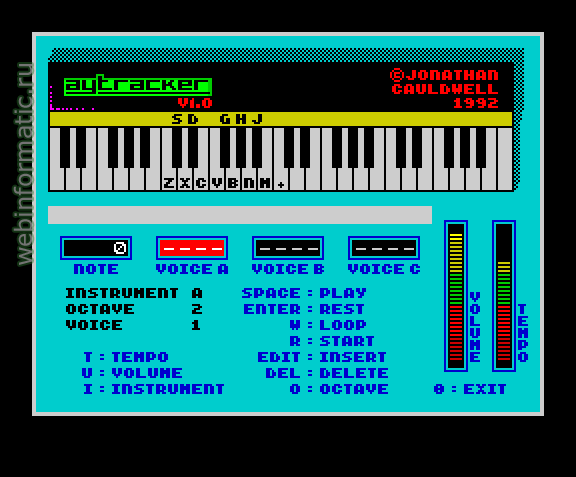 A.Y. Tracker | ZX Spectrum | music editor | Jonathan Cauldwell, 1992 play online  