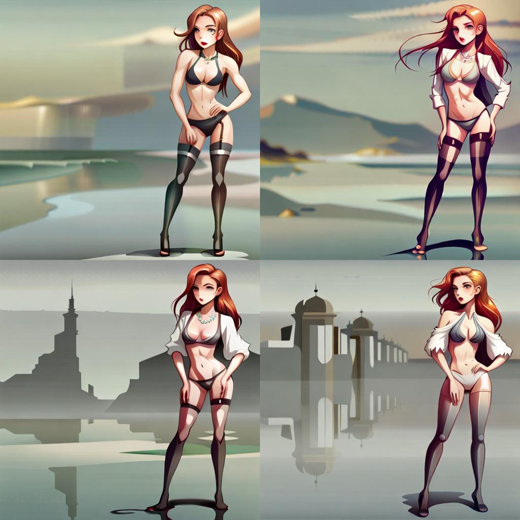       : dress - hordes -   bluewillow.ai    : highly detailed, wearing a white bikini, big luscious lips, big female chest spheres, digital painting, artstation, concept art, sharp focus, illustration, beautiful face, ripped clothes, at the beach, small waist, nice legs, elegant, attractive, pretty, beautiful model, full-body shot